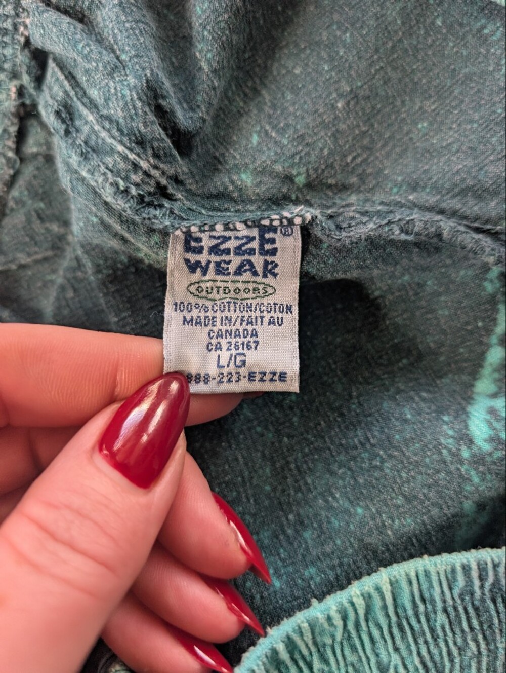 Vintage 90s EZZE WEAR Teal Cotton Pants Made in Canada Large - Picture 7 of 7